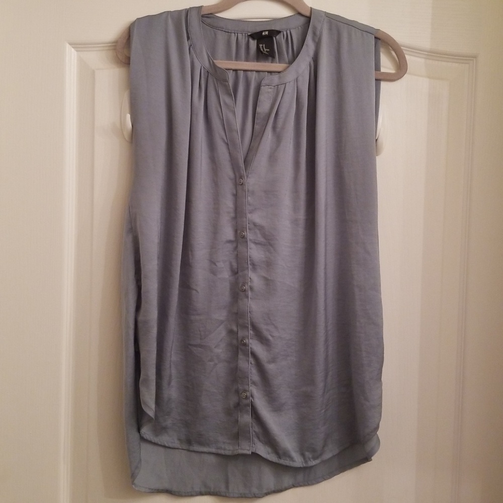 Metallic Blue Button Down Blouse